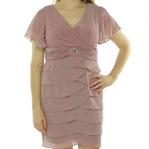Jessica Howard Rose Diamond Tiered Ruffle Rouched Dress